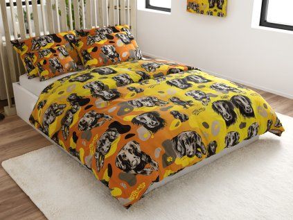 Bavlněné povlečení ARTEMIS žluté s motivem psů