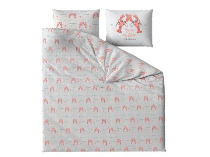 Povlečení FRIENDS LOBSTER šedé s potiskem humrů a srdíček