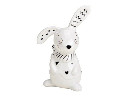 Bílý keramický zajíček BUNNY FRONT 10 cm pro velikonoční dekoraci