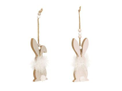 Závěsný dřevěný zajíček FLUFFY BUNNY 12 cm – více variant pro velikonoční výzdobu