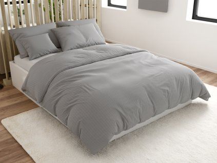 Lenjerie de pat din bumbac cu finisaj creponat LUXERA gri deschis buzunar hotel II.calitate