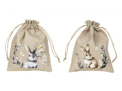 Jutový pytlík BURLIA s potiskem králíka, 20x25 cm na drobnosti