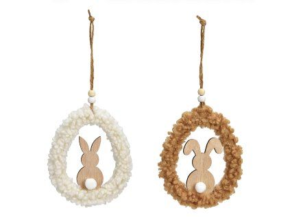 Závěsné dřevěné vajíčko BUNNYA – více barev s motivem zajíčka