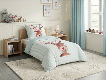 Dětské bavlněné povlečení FYNN FROST světle modré s motivem roztomilého sobíka