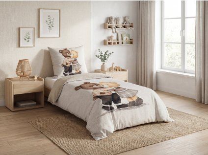 Dětské bavlněné povlečení TEDDY HENRY béžové s motivem roztomilých medvídků