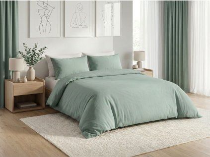 Lenjerie de pat din bumbac CALMORA verde salvie