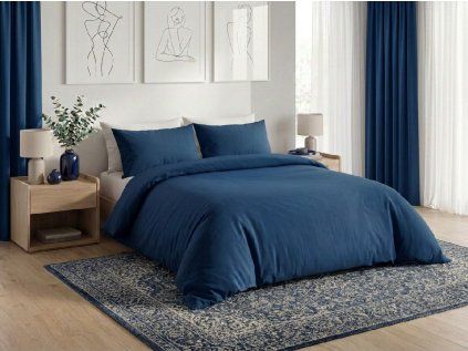 Lenjerie de pat din bumbac CALMORA albastru inchis