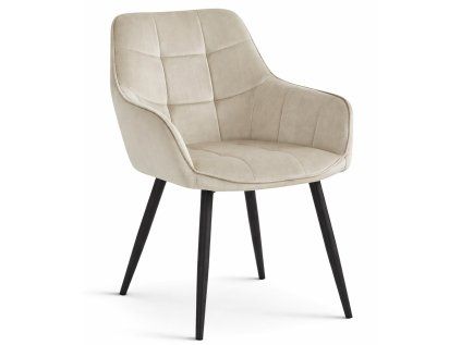 Elegantní jídelní křeslo VARSI VELVET s černými nohami, béžové – pohodlné čalouněné křeslo do jídelny
