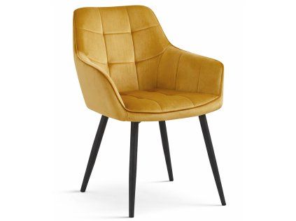Elegantní jídelní křeslo VARSI VELVET s černými nohami, hořčicové – pohodlné čalouněné křeslo do jídelny