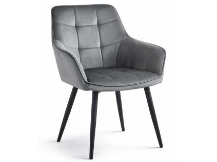Elegantní jídelní křeslo VARSI VELVET s černými nohami, šedé – pohodlné čalouněné křeslo do jídelny