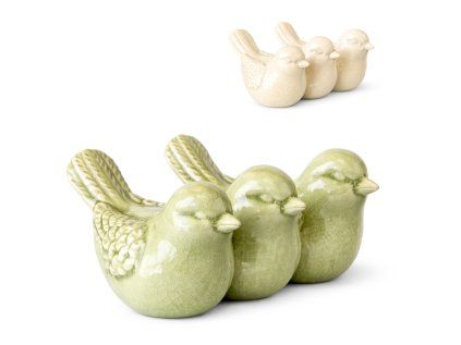 Jarní dekorace CRAQUELE BIRDS 19,5 cm zelení ptáčci s krakelovaným povrchem