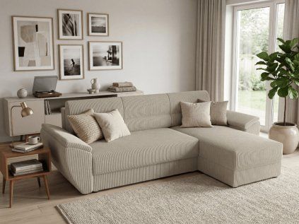 Rozkládací oboustranná sedací souprava do L TAVERO 251x140 cm světle béžová moderní design